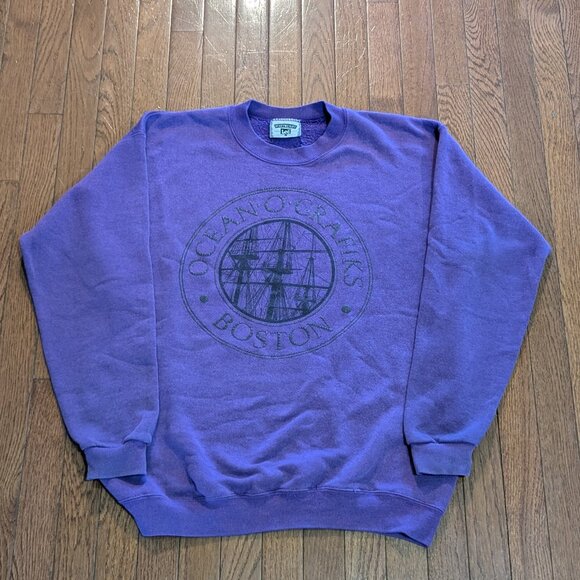 Vintage Lees Heavyweight Ocean Grafiks Boston Crewneck Made in USA - Size L - Picture 1 of 4